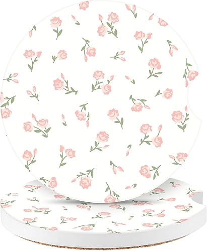 Miniatura 25 de Watbro Posavasos para automóvil, morado sonriente, absorbentes, paquete de 2 para portavasos con muesca para los dedos, cerámica de 2.56 pulgadas,