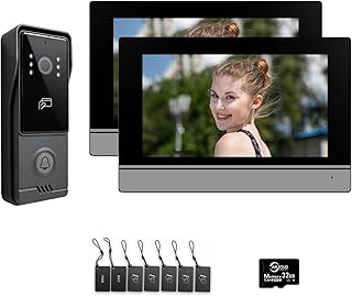 4-Draht-Video-Türsprechanlage für Einfamilienhäuser, Video-Türklingelkamera mit 7-Zoll-WLAN-Monitor, Zwei-Wege-Audio, einfache Installation, Nachtsichtgerät (1 Klingel + 2 Monitor schwarz)