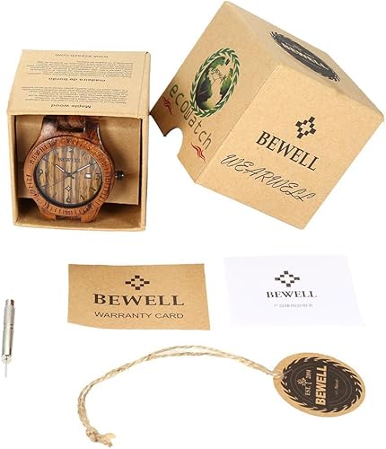 Miniatura 7 de Bewell W086B - Reloj de pulsera para hombre de madera analógico de cuarzo ligero hecho a mano de madera