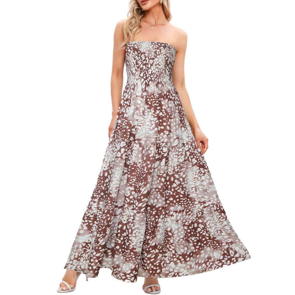 Women's Casual Off Shoulder Maxi Dress Strapless Tube Top Bohemian Beach Long Dresses 092