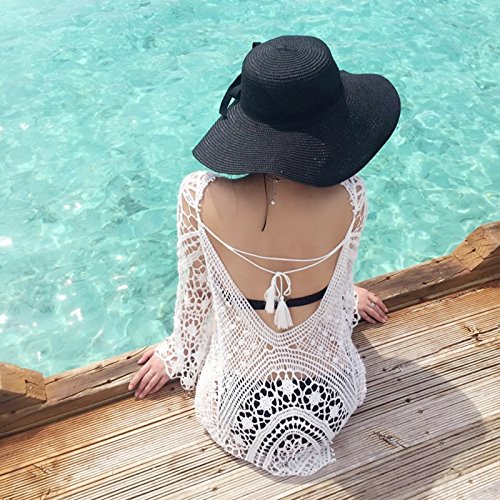 Jeasona – Biquíni feminino de renda e crochê, Branco, Large