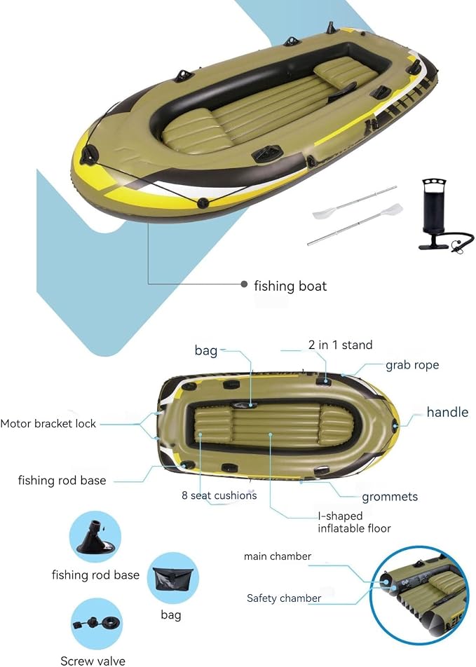 Bote inflable de PVC ecológico para pesca con bomba, remo y diseño plegable (Size:305CM) miniatura 2