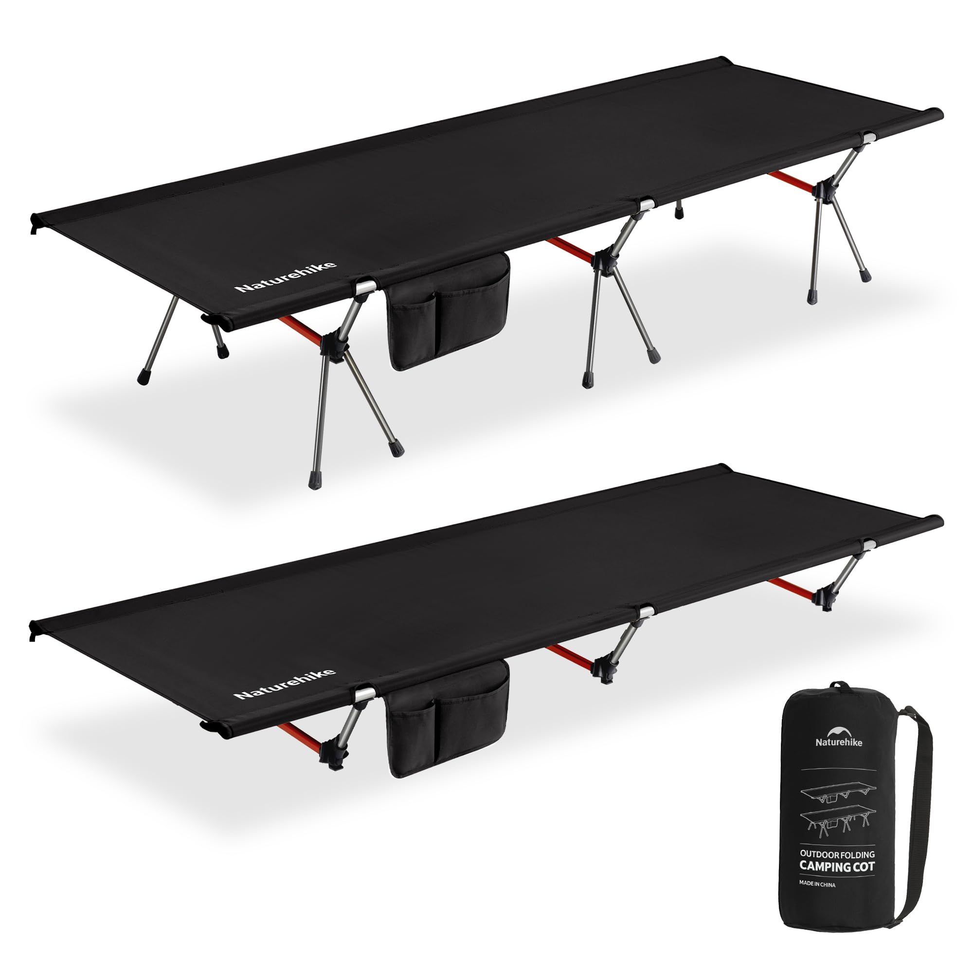 Naturehike Cama de camping plegable de 190 × 70 cm, portátil, plegable, ligera, para camping, hasta 150 kg, cuna de viaje para senderismo, casa, tienda de campaña, exterior, oficina, jardín (negro)