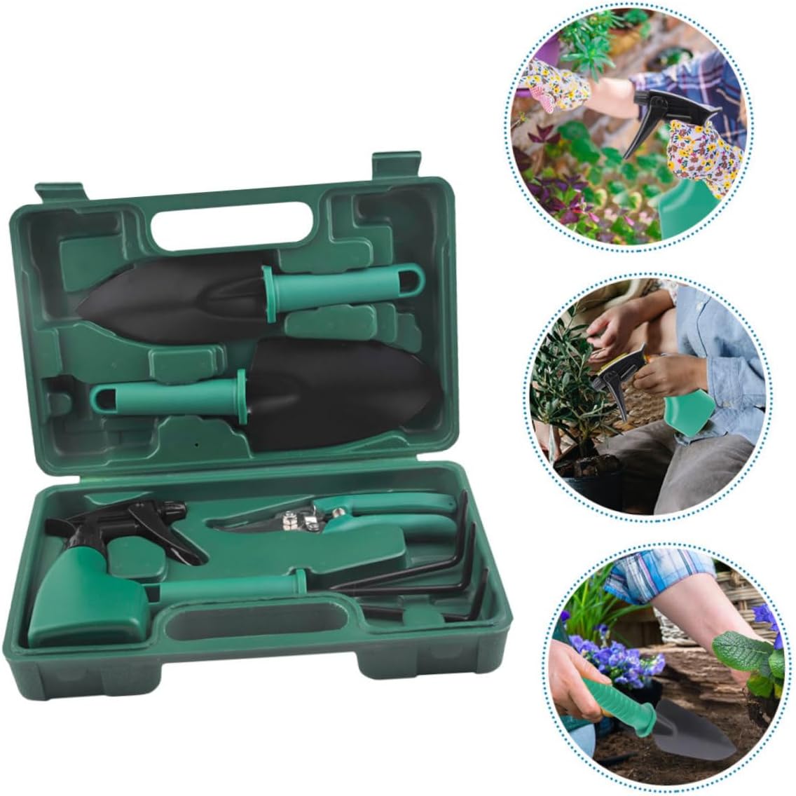 5pcs Gardening Tool Set with Shovel, Rake, Pruner and Portable Storage Case for Planting and Garden Maintenance, Sturdy Steel Hand Tools for Lawn Care and Outdoor Work