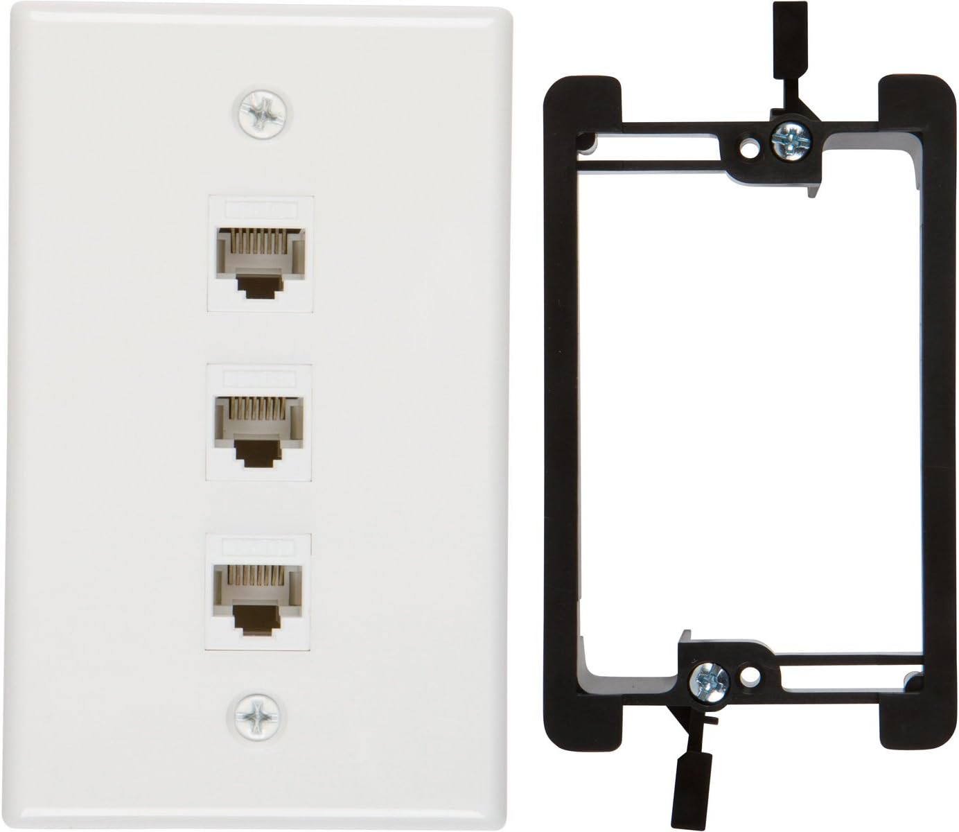 Product Deal Buyer's Point 3 Port Cat6 Wall Plate, Female-Female White with Single Gang Low Voltage Mounting Bracket Device (2, 3 Port)