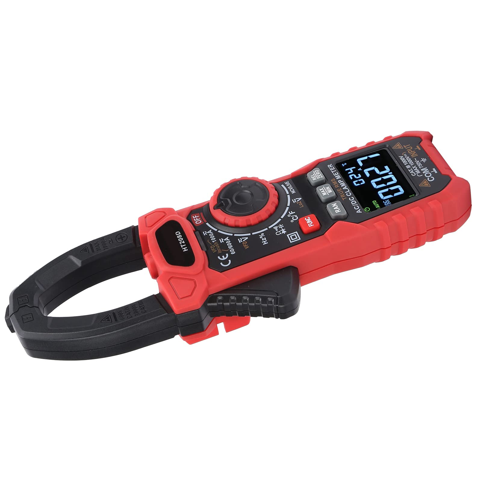 Medidor de Abrazadera Digital de Conteo HT208D 6000, 1000A AC DC Probador de Voltaje de No con NCV de Retención de Datos de Pantalla LCD, para el Hogar de Medición de Campo de