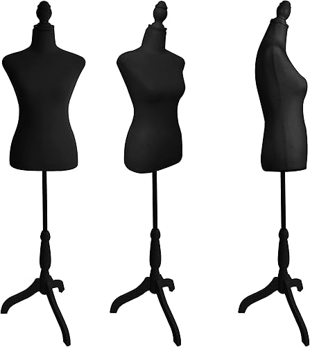 Miniatura 3 de Maniquí Cuerpo Torso Trípode Soporte Forma 58-67 Pulgadas Altura Ajustable Maniquí Cuerpo Mujer (Negro)