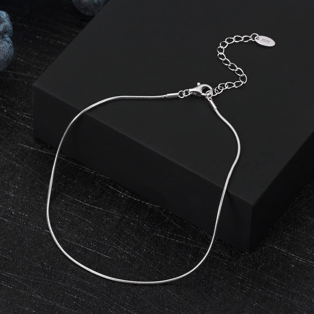 Pulsera de pie, cadenas for el tobillo, 2 piezas / juego Plata de ley 925 Cadena de cable de cadena de serpiente de 1,0 mm con cuentas Tobilleras de cadena for mujer Joyería de cadena de pie de verano
