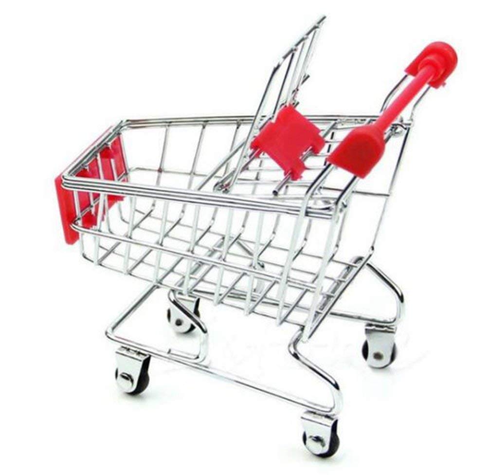 Funmazit Mini Supermarket Shopping Cart Trolley, A Storage Tool with Mini Caddies Design for The Office, Also A Cute Toy for The Bird Parrot Pet or Other Small Animals - Red