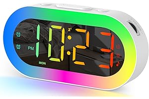 Colorful Night Light Alarm Clock with USB Ports for Boys Room Decor Age 6-8