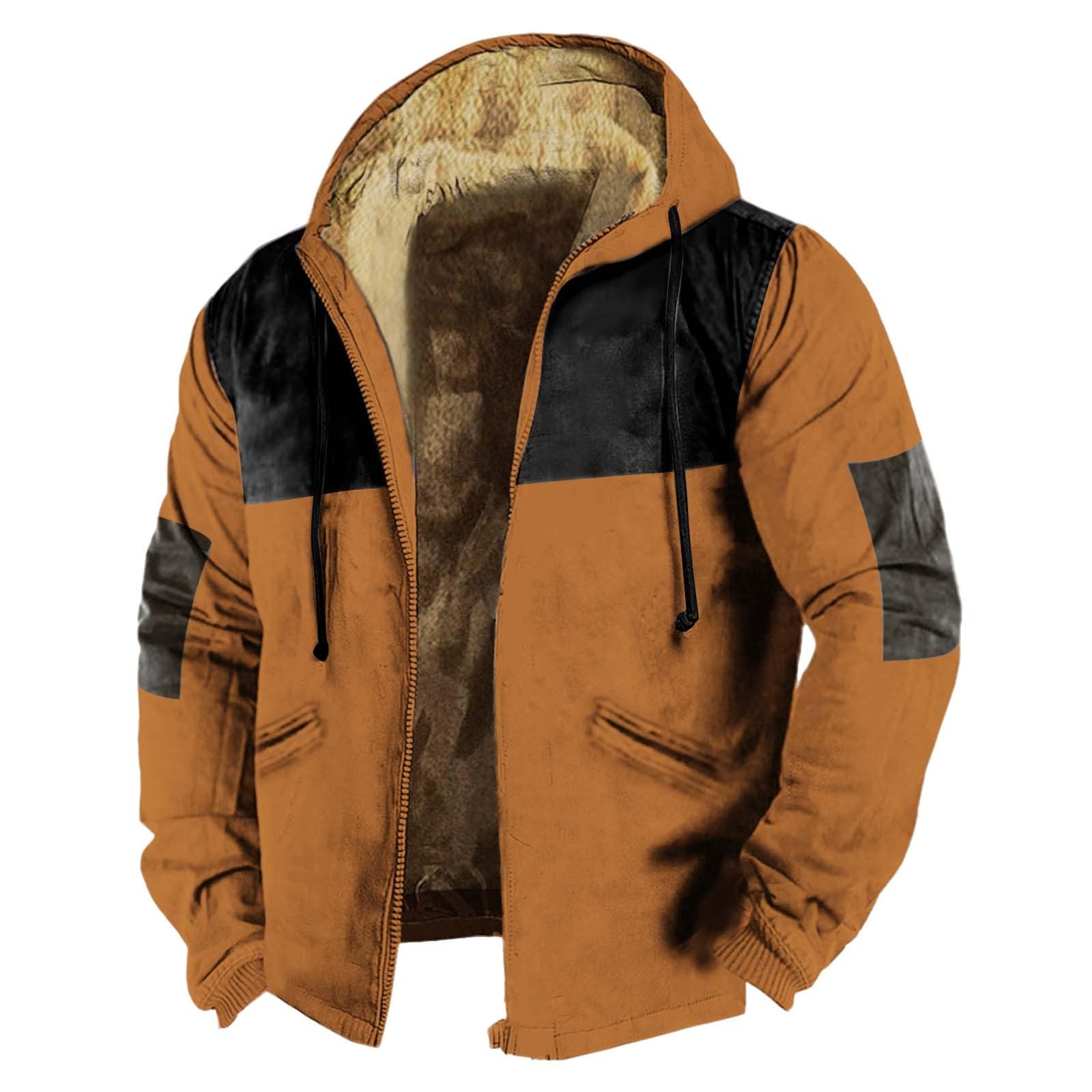 Giacca invernale da uomo, casual, alla moda, peso massimo, calda giacca con cappuccio in pile, con chiusura lampo spessa, antivento, per attività all'aria aperta, alla moda, invernale, calda