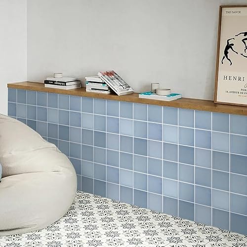 Miniatura 9 de 10 azulejos azules 3D para despegar y pegar de 11.8 x 11.8 pulgadas, cuadrados para despegar y pegar para cocina, azulejos de pared para dormitorio,