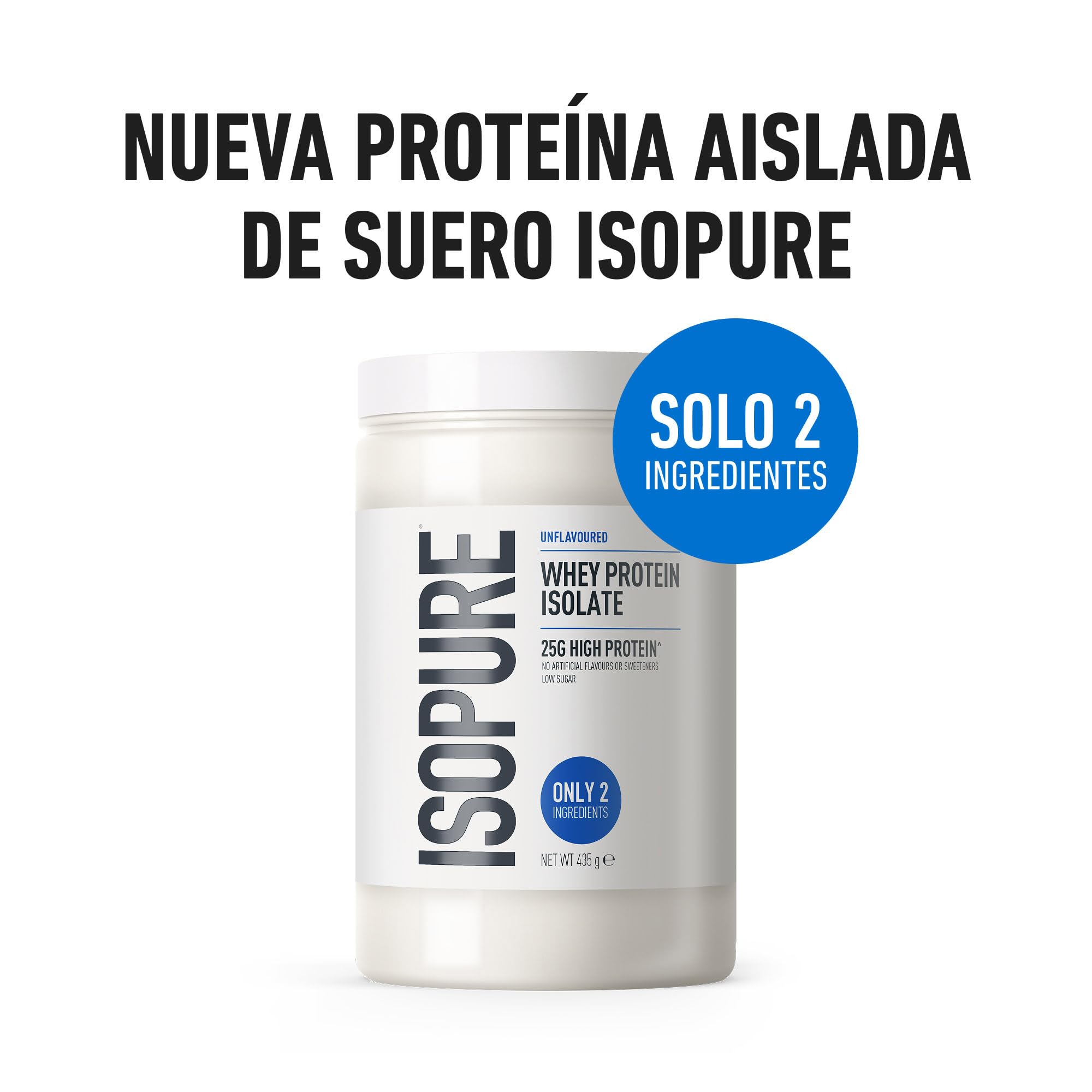 Isopure Aislado de Proteína de Suero sin Sabor – 25?g de Proteína por Ración, Bajo en Azúcar y Grasas, Sin Aromas ni Edulcorantes Artificiales, Solo 2 Ingredientes, 435?g
