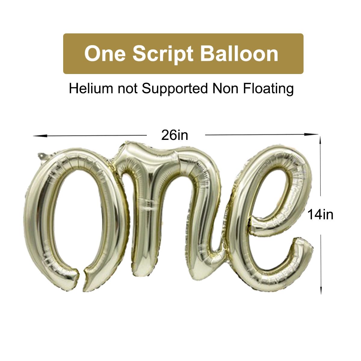 2Pcs Champagne Gold One Balloon Set, 40inch Large Foil White Gold Number 1 Balloon and 26inch Script Letter One Banner for Boy or Girl 1st Birthday Decorations