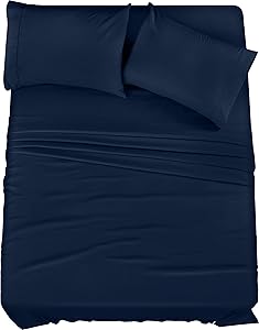 Utopia Bedding Queen Sheet Set – 4 Piece Bed Sheets for Queen Size Bed, Soft and Breathable Microfiber, Includes 1 Fitted Sheet, 1 Flat Sheet and 2 Pillowcases (Navy Blue)