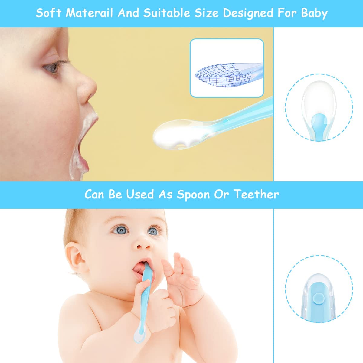 Vicloon Cuillere Bebe Silicone, 5PCS Ensemble de Cuillères pour Tout-petits, Cuillère Ronde en Silicone pour Encourager Votre Bébé à Manger de Manière Indépendante, Sans BPA