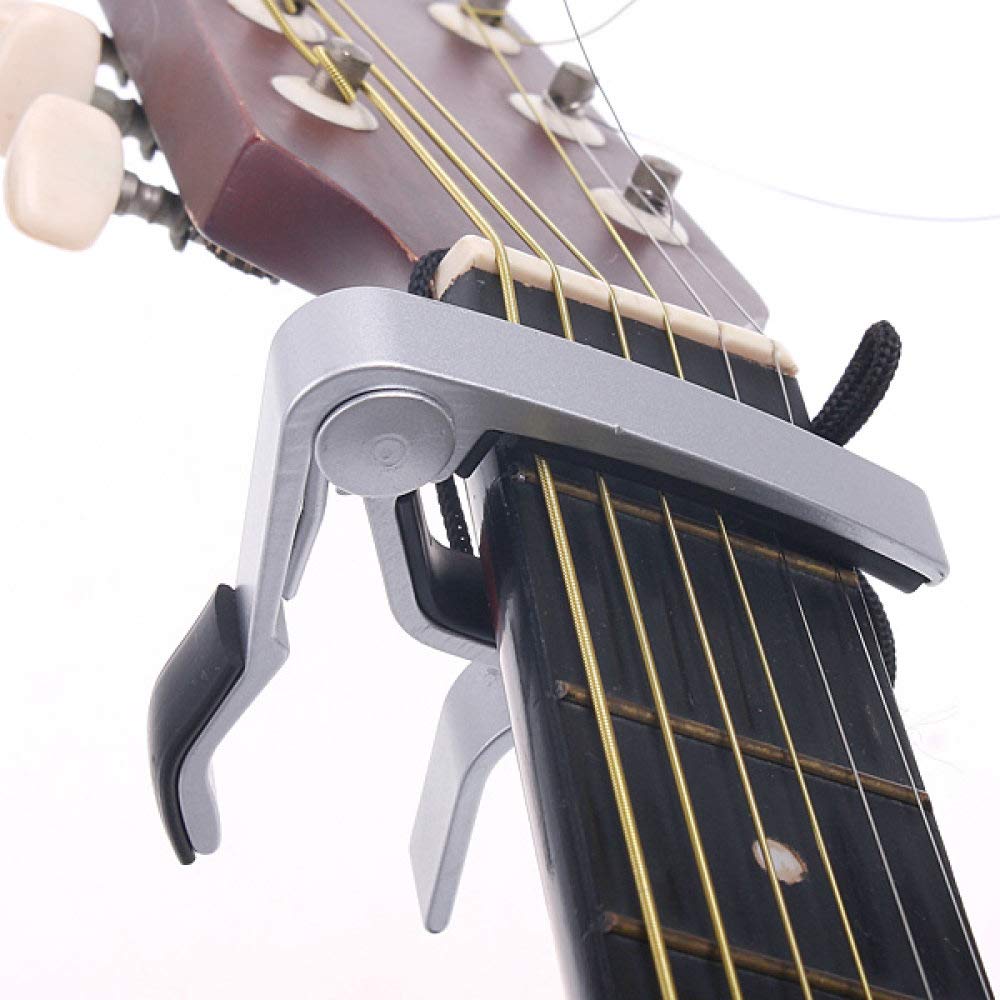 BATLAM Capotasto per Chitarra a Cambio rapido a Una Mano, capotasto in Lega di Alluminio, per Chitarra elettrica Classica Folk Acustica a 6 Corde, Argento (Argento)