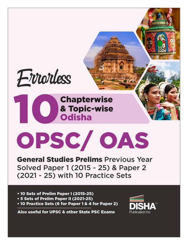 Image of Disha Errorless 10 Chapterwise & Topic-wise Odisha OPSC / OAS General Studies Prelims Previous Year Solved Paper 1 (2015 - 25) & Paper 2 (2021 - 25) with 10 Practice Sets