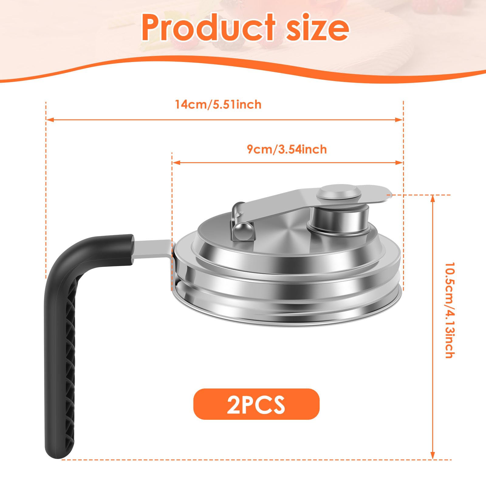 2PCS Mason Jar Pour Spouts Lids,Stainless Steel Mason Jar Lids Wide Mouth 3.54“ Airtight Canning Jar Flip Cap Top Lid w Handle,Leak-Proof Ball Mason Jar Pitcher Lid for Salad Dressing Gravy Pouring