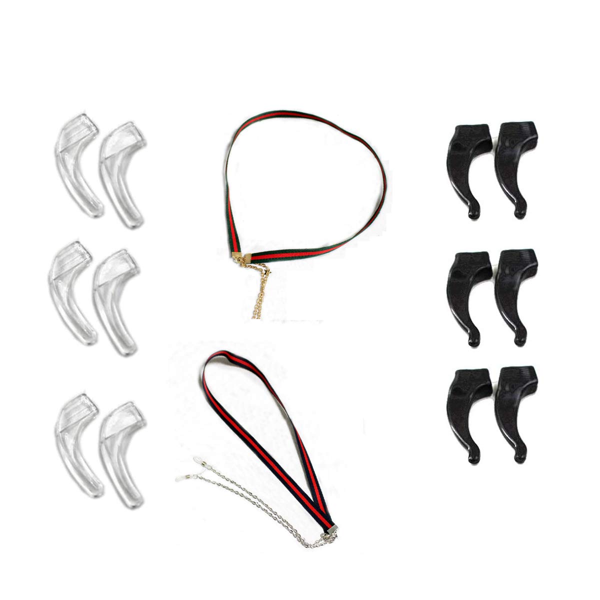 JicyorSunglasses Chain, 20 Pairs Adjustable with Non-Slip Silicone Style Ear Hook + 2 Metal Chains for Glasses Used for Reading Glasses