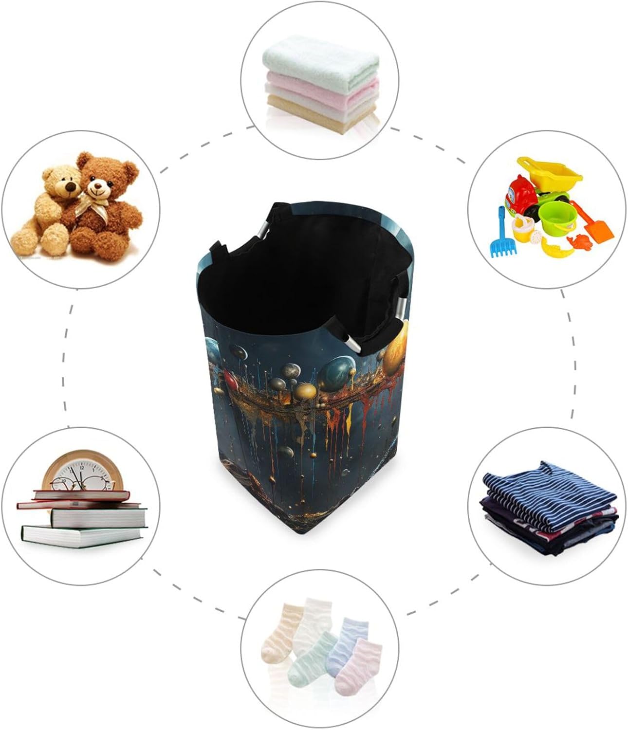 AIXIWAWA Laundry Basket Hamper Solar System Planets Print Collapsible Clothes Holder Dorm Home Laundry Bag with Handles 1 Pack