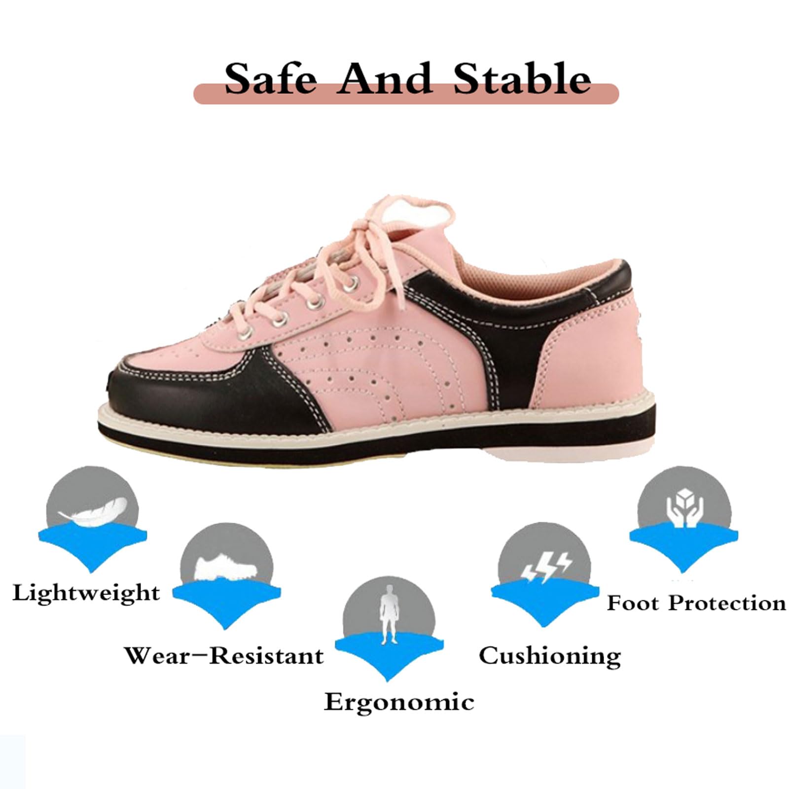 Zapatos de Bolos para Exteriores,Zapatos de Bolos Unisex Adulto,Zapato de Bolos jóvenes,Zapatos de Bolos Interiores,Resistente Desgaste,Transpirable,para Hombres,Mujeres,Adultos,Negro