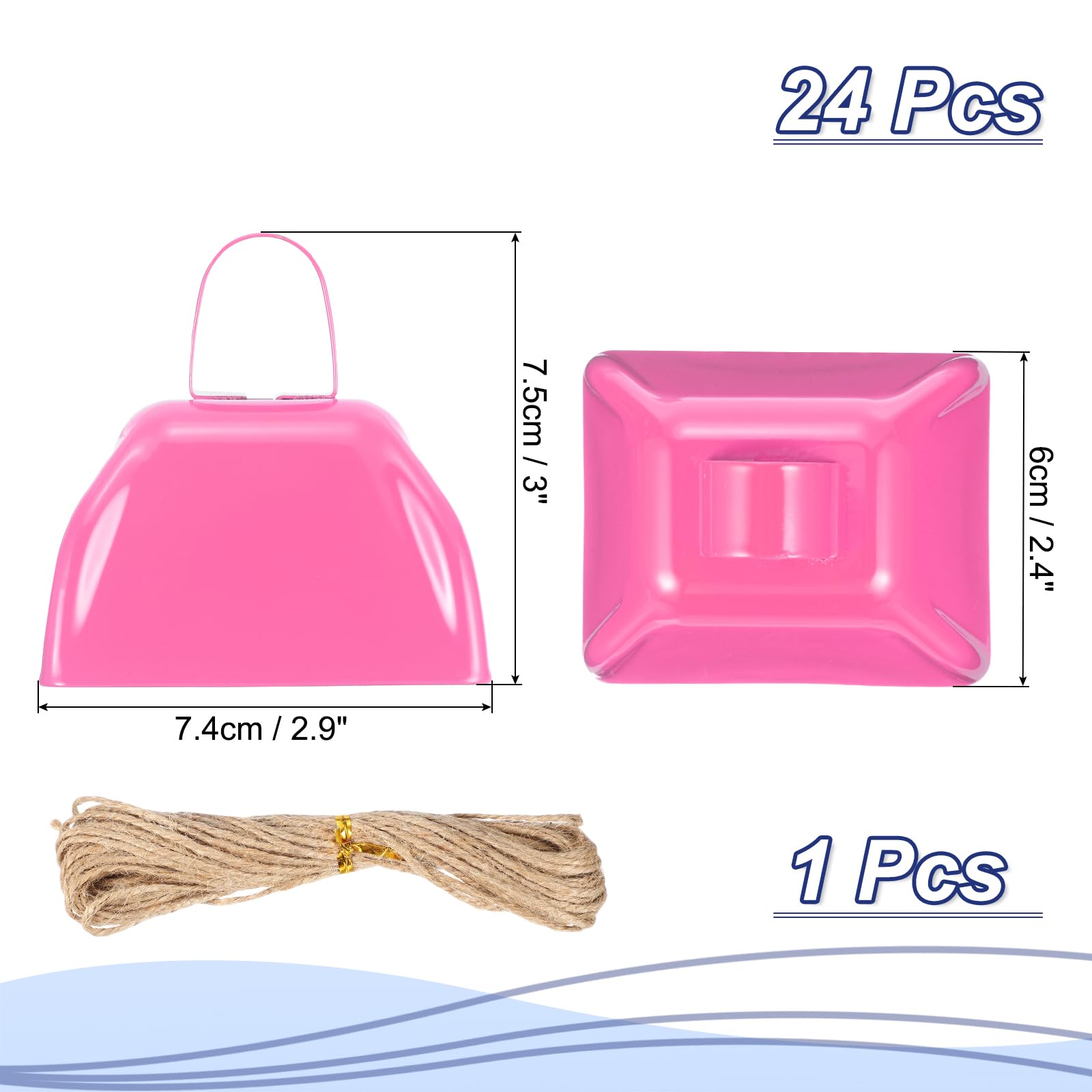 PATIKIL 24pcs Cow Bells for Football Games 3 Inch Cowbells for Sporting Events Bulk Loud Noise Makers Metal Cow Bell with Rope for Cheering Wedding Pink - Image 2