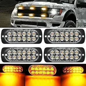 4PCS 12 Strobe LED Amber Hazard Beacon Emergency Flashing Side Marker Light Bars Warning Signal Towing Truck Flashing Lamp'