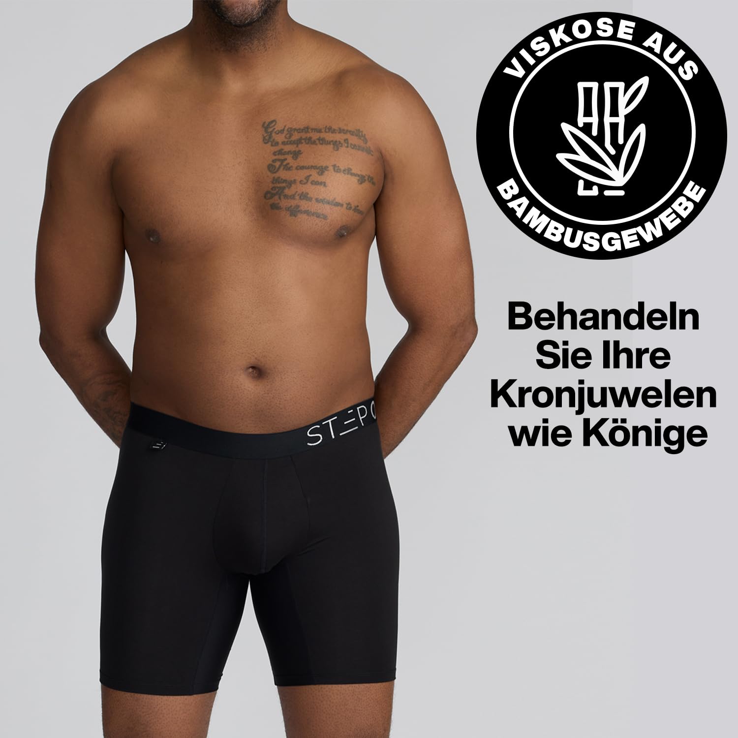 STEP ONE Herren Boxershorts - 3er Pack I feuchtigkeitsabweisende Männer Boxershorts, mit 3D Tasche + Scheuerschutz, organische Bambus Unterwäsche Black XL