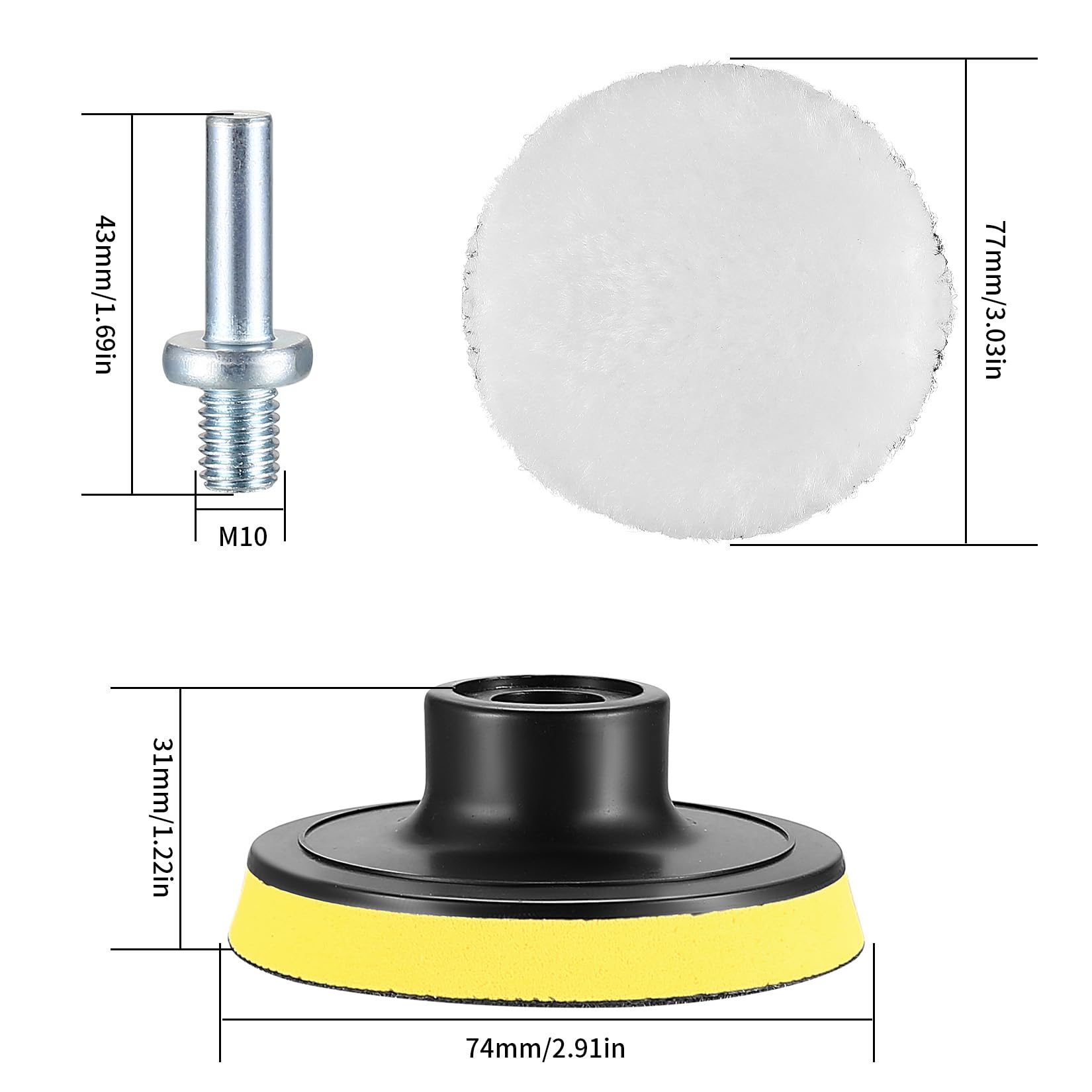 12 tamponi per lucidatura auto da 7,6 cm per trapano, trapano, lucidatura, ceratura, lucidatura, lucidatura, lucidatura auto, lucidatura, levigatura, ceratura, sigillatura, con adattatore per trapano
