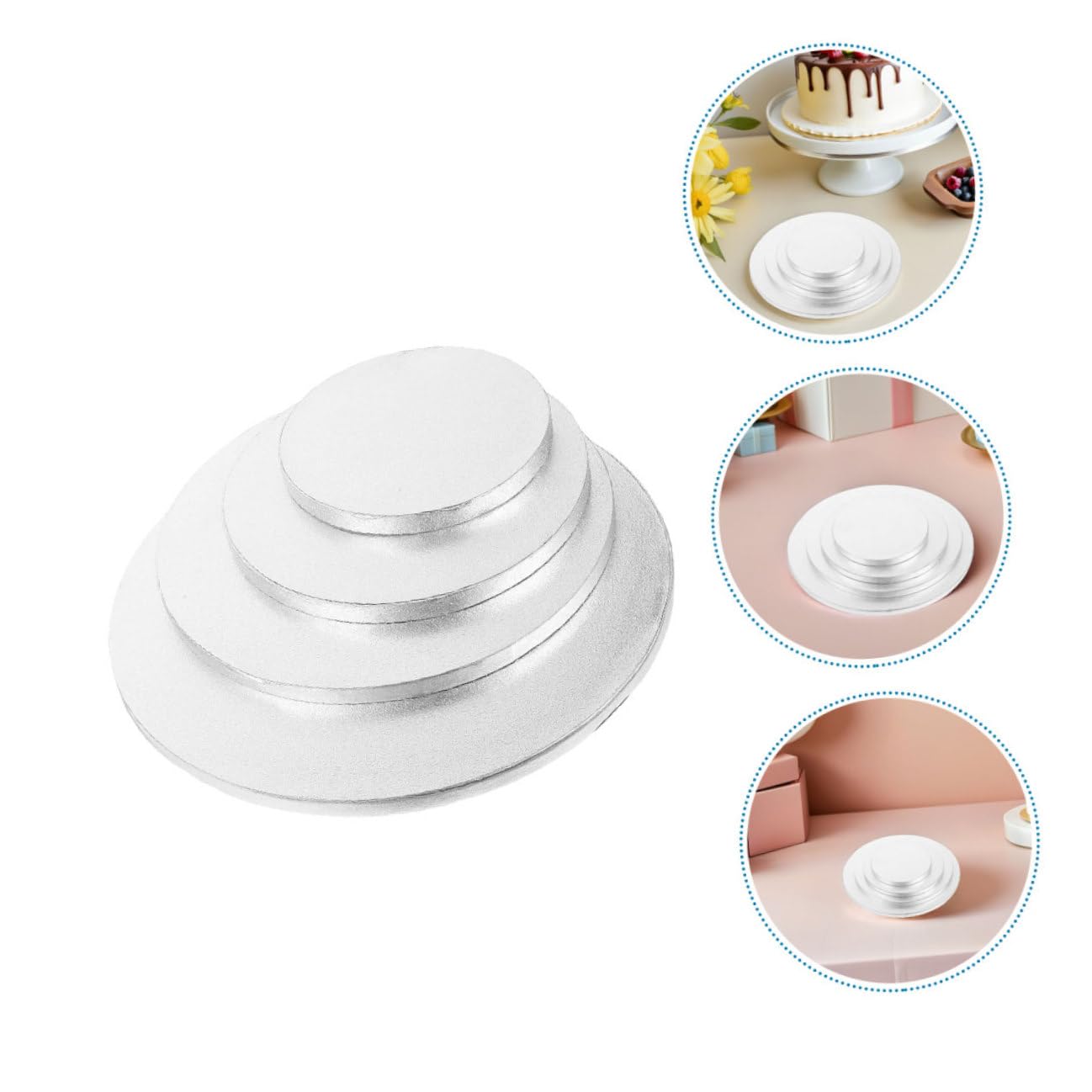 Mikikit 8 pièces Plateaux à Gâteau Ronds Carton Ondulé Résistant Argentées Supports Étanches et Anti-graisse pour Décoration et Présentation de Desserts Cupcakes Anniversaires et Mariages