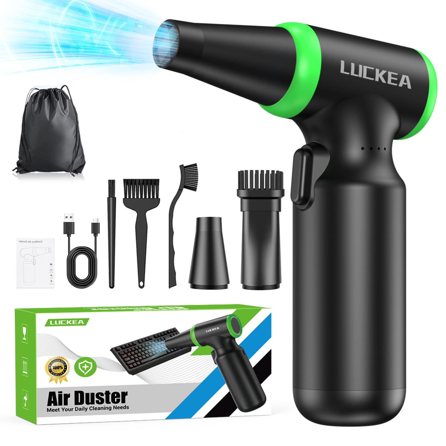 Compressed Air Spray 130,000 rpm Electric Compressed Air 3 Speed Compressed Air Canister with 6000 mAh Dust Remover Compressed Air Remover Jet Fan for Computer Keyboard (Black