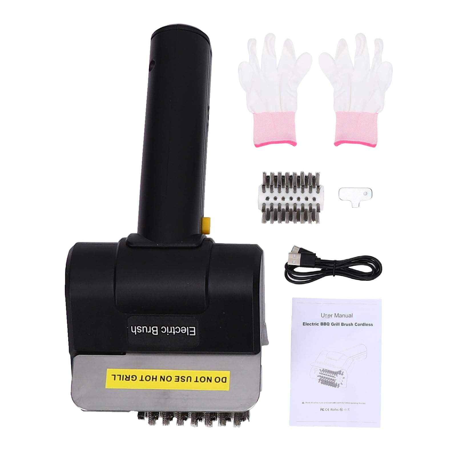 Geevorks Electric Grill Brush, 1100RPM Cordless BBQ Grill Cleaner with Stainless Steel Bristles, Rechargeable Rotating BBQ Brush for Gas Charcoal Ceramic Cast Iron Grills (Black)