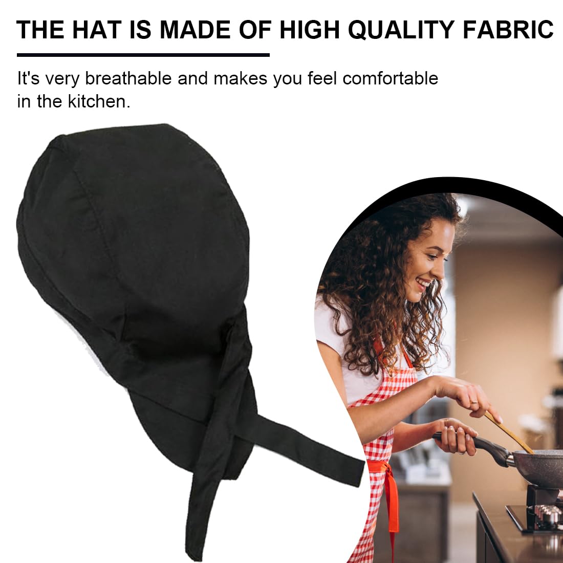 Cappello da Cuoco Regolabile Nero Unisex per Adulti Lavoro Hotel