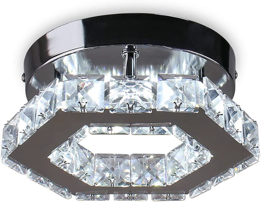 CXGLEAMINGModern Crystal Ceiling Lighting Mini Hexagon Crystal Chandelier Light Fitting Semi Flush Mount LED Ceiling Light Fixture for Bedroom Living Room Kitchen Hallway Entry Foyer