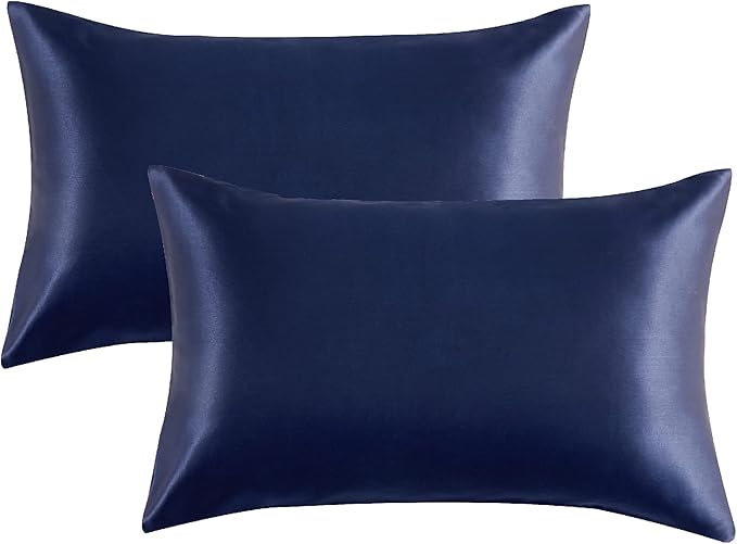 Bedsure Satin Pillow Cases 2 Pack Navy Pillowcase for Hair and Skin