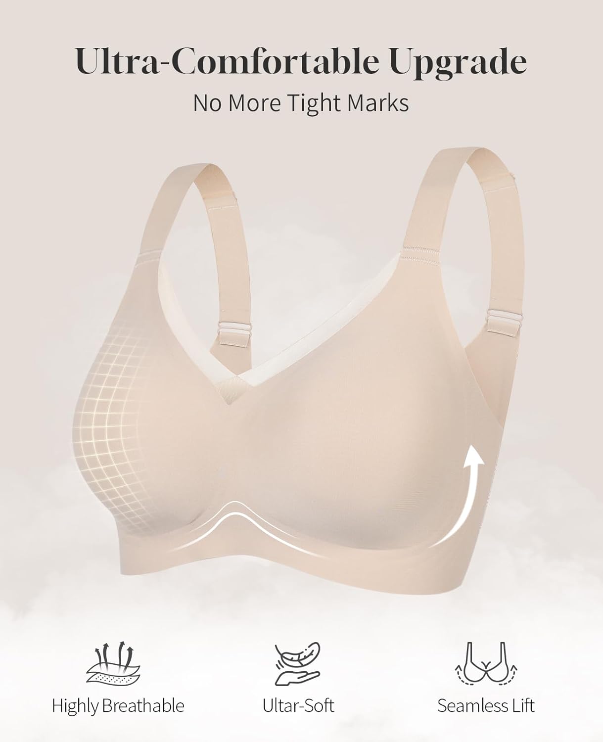 KUTUMAI Wireless Jelly Bras for Women V Mesh No Underwire Seamless Bralettes Push Up Full Coverage Comfort Everyday Bra - Image 5