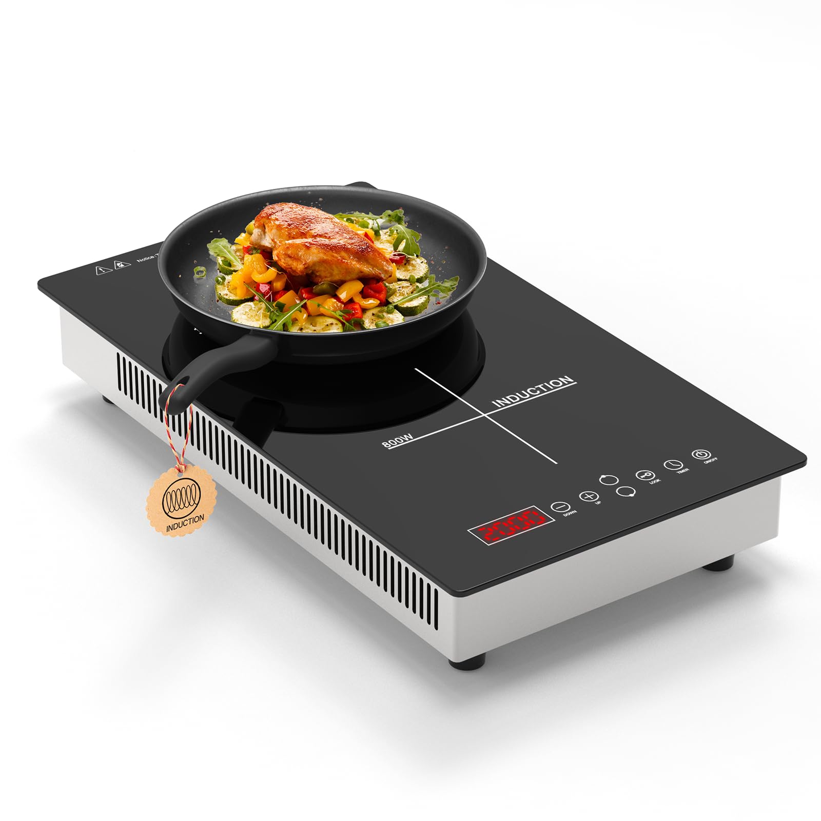 Argyolas Placa de Inducción 2 Fuegos 3500W Portátil, Placa de Cocina Eléctrica Vitrocerámica con Temporizador, Cocina Inducción 2000W Profesional, Compacta y Portátil para Cocina de