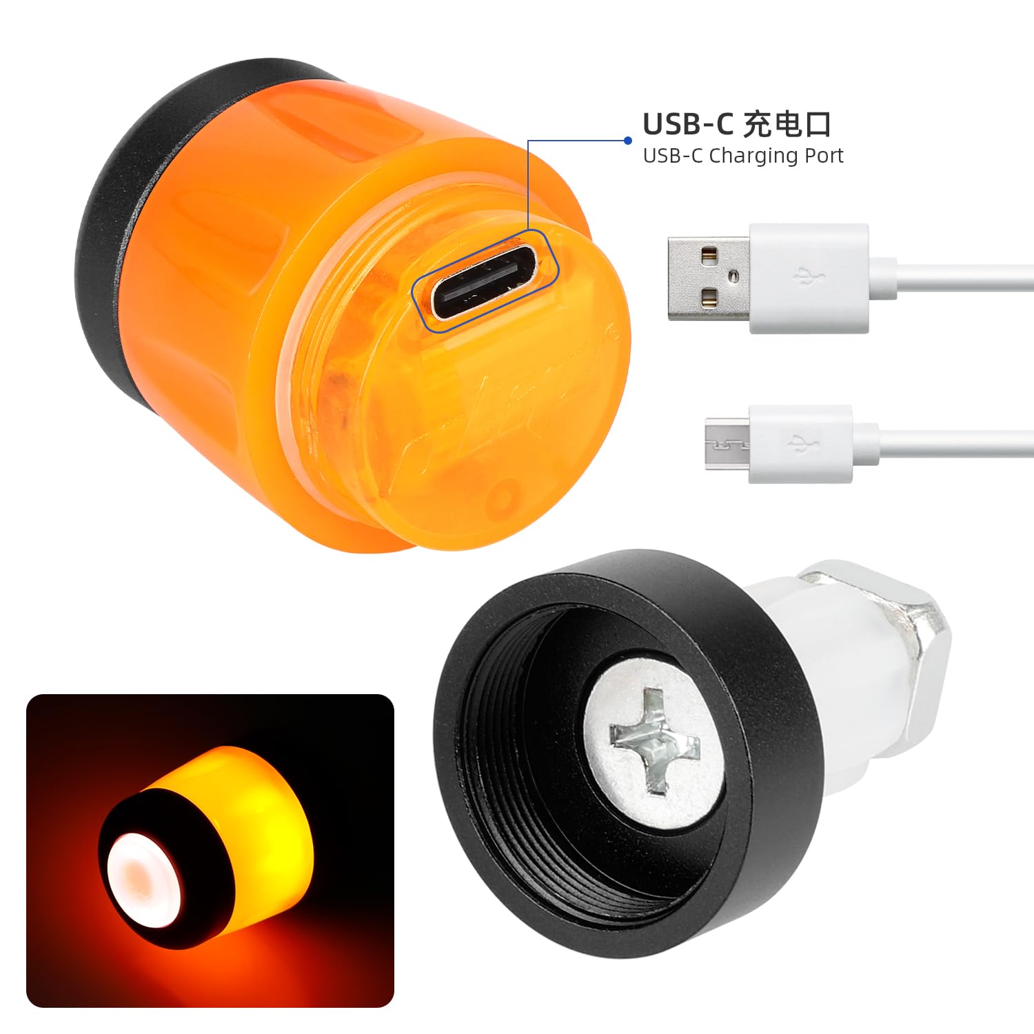 Indicatore LED per manubrio, impermeabile, per monopattino elettrico, per indicatori di direzione Xiaomi, ricaricabile, per accessori Segway Ninebot per scooter (Nero/Arancio)