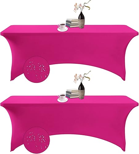 Paquete de 2 fundas de mesa impermeables de elastano de 8 pies, 8 pies, impermeables, para fiestas, bodas, banquetes y eventos (fucsia)