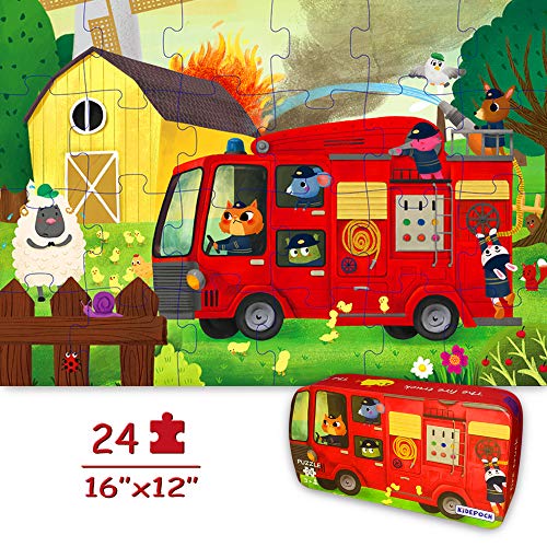 Puzzles for Kids Ages 4-8 Year Old 24 Pieces Large Fire Truck Kids