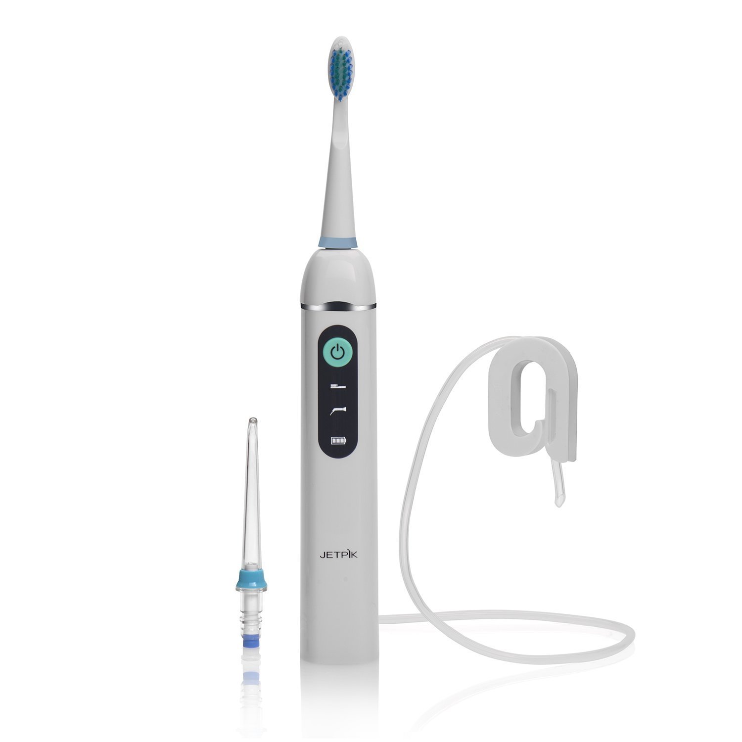 JETPIK Sistema 200 (Ultra) 3 en 1: hilo dental eléctrico con impulso – irrigador bucal y cepillo de dientes sónico en una pieza de mano – para limpiar los espacios interdentales recargable con kit de