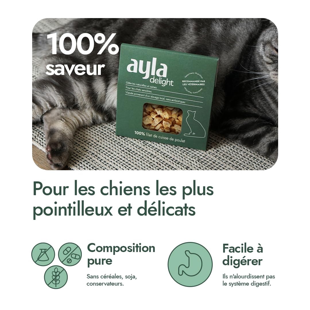 AYLA Lot de 5 paquets de friandises pour chat lyophilisées de qualité supérieure - Riche en protéines - Booster vital pour le pelage et les muscles - Pour chatons et chats adultes (140 g, mélange de