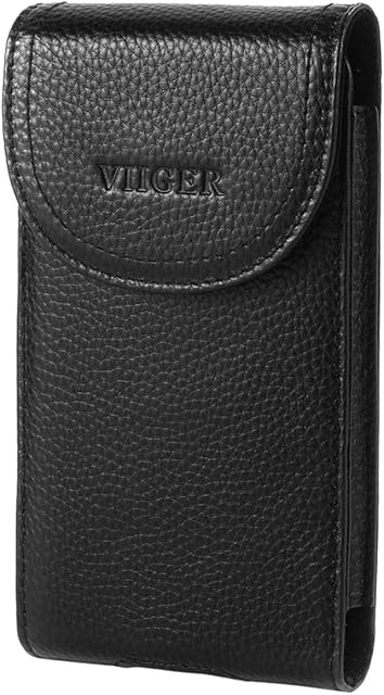 VIIGER Genuine Leather Phone Case Belt Clip Holster Belt Pouch Holder Cellphone Belt Case Smartphone Belt Loop Pouch Bag for Men Magnetic Closure Compatible With iPhone 14 Pro Max 13 Pro Max, Black