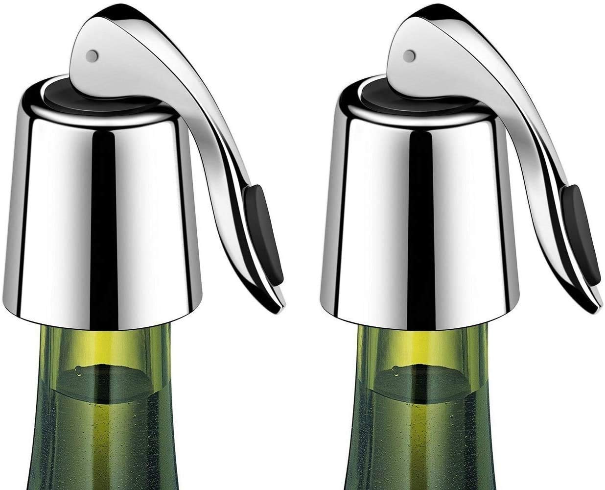 Azonee Wine Bottle Stopper Stainless Steel, Wine Bottle Plug with Silicone, Expanding Beverage Bottle Stopper, Reusable Wine Saver, Bottle Sealer Keeps Wine Fresh, Best Gift Accessories (2 PACK)