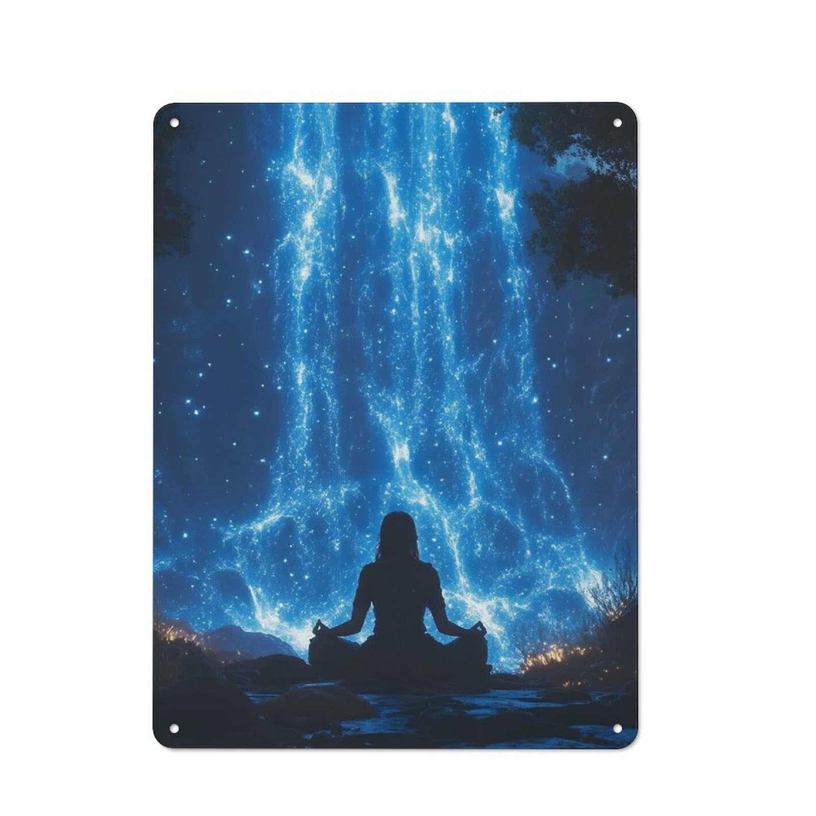 Junmoney Style-19 Industrial Meditating Figure Under A Celestial Waterfall Retro Metal Sign 40X30cm, Shed Wall Plaque For Garage, Workshop, Shed Or Utility Room