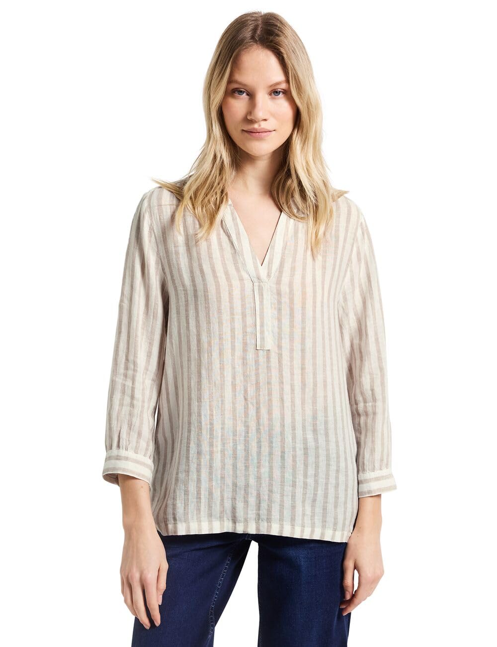 Street One Damen Gestreifte Leinenbluse