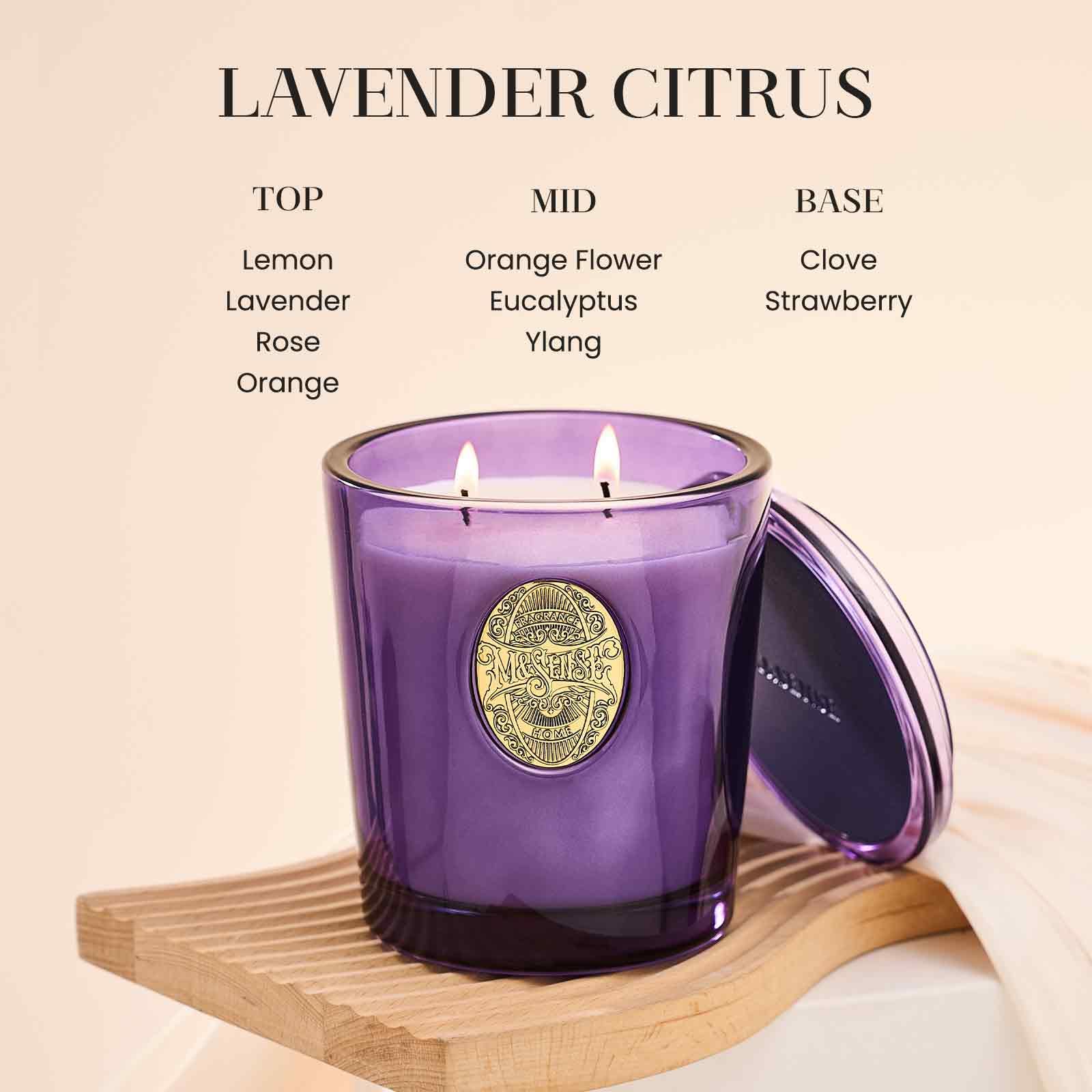 M&SENSE Vela grande de soja de dos mechas, lavanda cítrica y morado, 20 onzas, tiempo de combustión de 120 horas, vela perfumada de lujo para relajación, regalo, decoración del hogar, ideal para