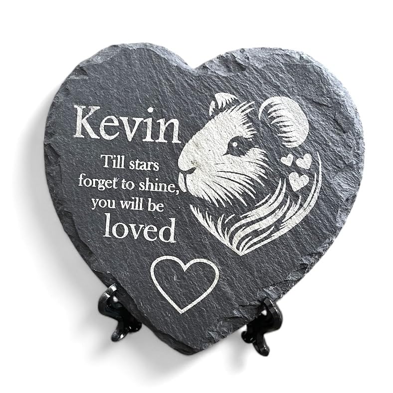 LoveCraftsLove Custom Guinea Pig Memorial Stone - Heart Shape 11cm x 11cm - Handcrafted Plaque with Stand - Personalized Pet Cavy Memorial - Natural Stone for Piggy Lovers
