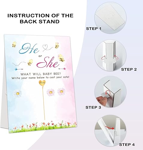 Miniatura 3 de Suministros para fiesta de revelación de género para bebés, tablero de votación con soporte, 48 calcomanías de flores, decoración de centro de mesa